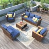 8-Piece Wicker Patio Conversation Set, 2 Rattan Swivel Rocking Chairs with Thick Cushions and Acacia Storage Table – Cuddlewood - 3 of 4