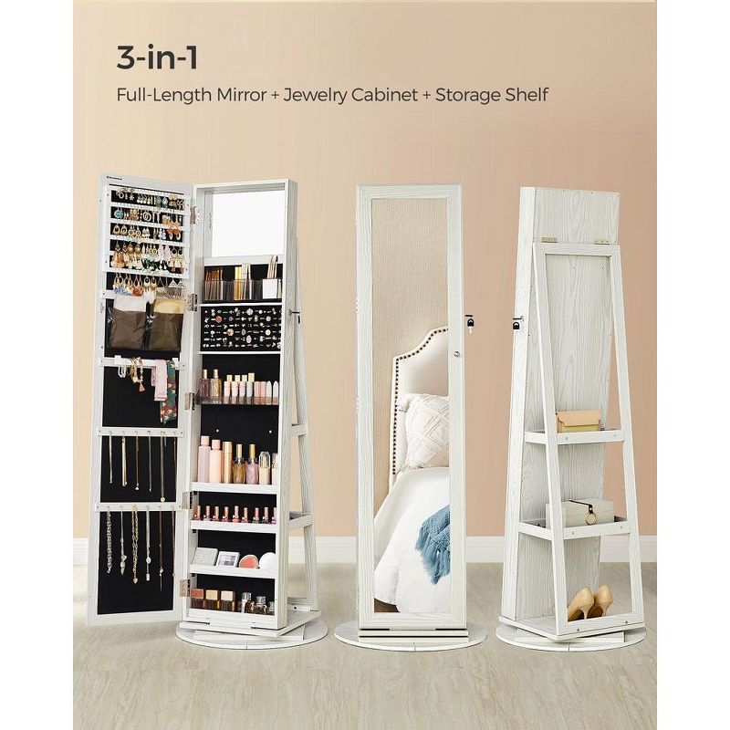 SONGMICS Mirror Jewelry Cabinet Organizer 360° Rotating Jewelry Armoire Storage Box w/ Full Length Mirror for Female, 3 of 9