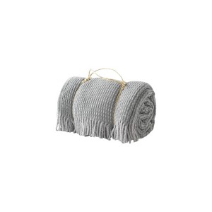 HomeRoots 55" X 70" Sage And Gray Cotton Blend Woven Checkered Plush Throw Blanket with Fringe - 1 of 4