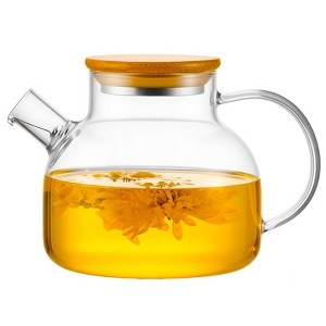 Itopfox Stovetop Safe Glass Teapot with Bamboo Lid and Removable Filter Spout, Clear Tea Kettle for Blooming and Loose Leaf Tea, Perfect for Camping - 1 of 4