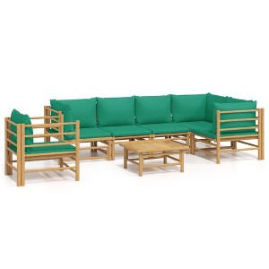 vidaXL 7-Piece Bamboo Patio Lounge Set with Green Cushions - Versatile Outdoor Garden Furniture Set, Includes Sofas, Chair & Table - 1 of 4