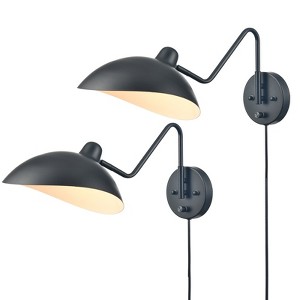 Claxy Set of 2 Modern Black Metal Wall Sconce with On/Off Switch Plug-in or Hardwired Swing Arm Wall Light Fixture - 1 of 4