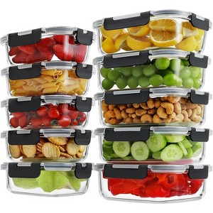 10-Pack Borosilicate Glass Meal Prep Containers with Locking Lids, 36oz & 14oz - 1 of 4