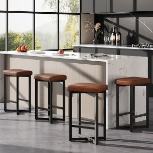 Garvee Bar Stools Set of 2, 24.6" Counter Height Backless Barstools, Upholstered PU Leather Seats with Metal X-Frame & Footrest, - 1 of 4