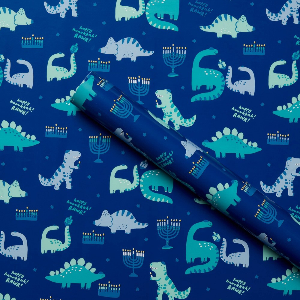 50 sq ft Dino Print Hanukkah Gift Wrap - Spritz™