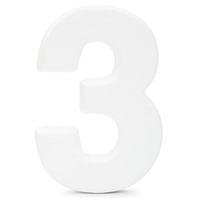 Bright Creations White 12-Inch Decorative Foam Number 3 for Crafts & Wedding Party Home Wall Decor