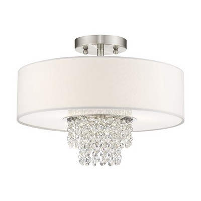 Carlisle Brushed Nickel 3-Light Semi-Flush Mount with Crystal Accents