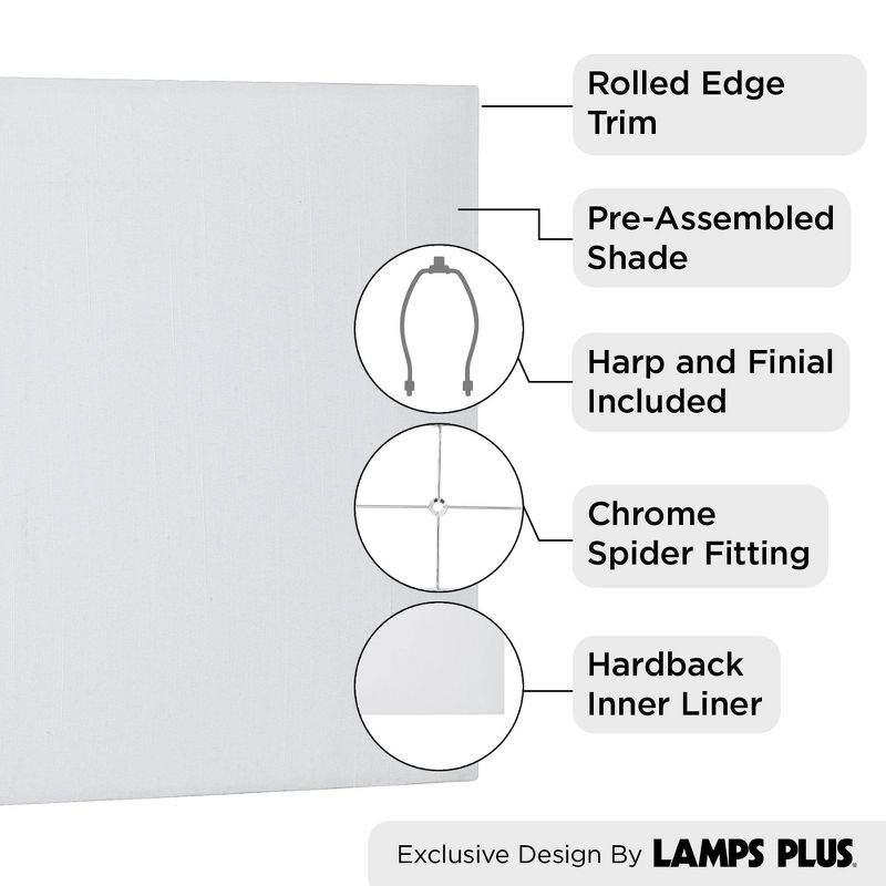 Springcrest 16" Top x 8" Depth x 10" High x Lamp Shade Replacement Set of 2 Medium White Ivory Rectangle Modern Fabric Hardback Spider Harp Finial, 4 of 10