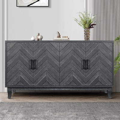 Stronger Vintage Style Buffet Cabinet, Lacquered Accent Storage 4 Door Wooden