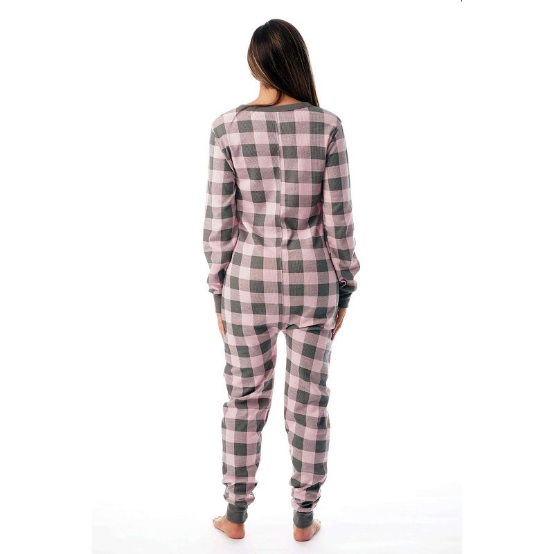 #followme Womens Henley Thermal Onesie | Buffalo Plaid, Tie Dye, & Printed PJ Union Suit Loungewear, 3 of 4