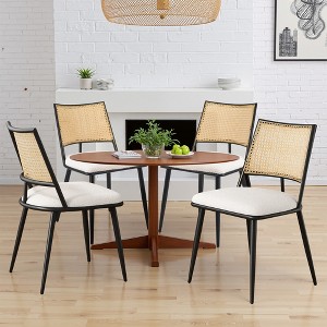 MAYEERTY White Dining Chairs Set of 2, Rattan Backrest, Metal Frame, Boucle Upholstery for Living Room - 1 of 4