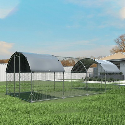 LAOTIES Large Walk-in Metal Chicken Coop,Outdoor Poultry Cage with Waterproof UV Cover,9Ft x 24Ft x 6Ft