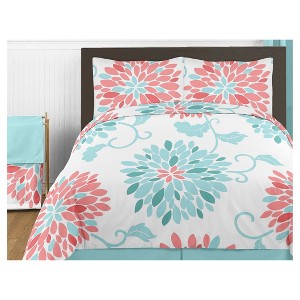 Coral & Turquoise Emma Comforter Set (Full/Queen) - Sweet Jojo Designs , Blue Pink White