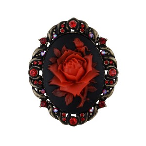 Alilang Vintage Gothic Cameo Rose Brooch Pin with Antique Silvery Tone and Rhinestone Accents - 1 of 4
