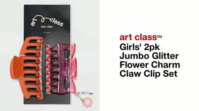 Girls&#39; 2pk Jumbo Glitter Flower Charm Claw Clip Set - art class&#8482;, 2 of 5, play video