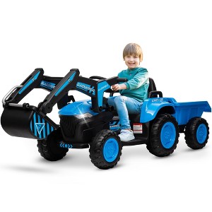 12V 3 in 1 Kids Ride On Excavator & Tractor with Detachable Trailer, Kids Electric Vehicles with Remote Control, LED Lights Music for Kids - 1 of 4