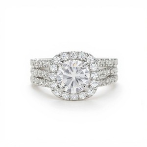 Anna-Kaci Women's Cushion Halo Engagement Ring with Round Cut Center Stone and Triple Band Design - Silver - 1 of 4