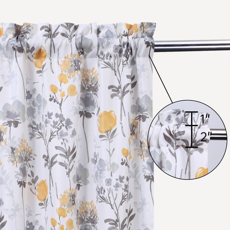 Watercolor Floral Print Rod Pocket Short Cafe Kitchen Curtains, 2 of 6