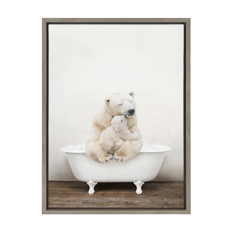 18&#34; x 24&#34; Sylvie Mother Baby Polar Bear Tub Framed Canvas by Amy Peterson Gray - Kate &#38; Laurel All Things Decor, 3 of 8