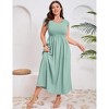 Women's Plus Size Maternity Maxi Dress Summer Casual Round Neck Short Sleeve Smocked High Waist Maxi Dresses with Pockets - 4 of 4