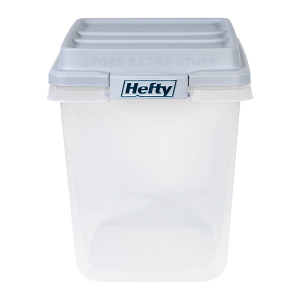 Tina de almacenamiento de plástico transparente Hefty 32qt con tapa apilable gris HI-RISE: asas de cierre, botes universales de utilidad 3