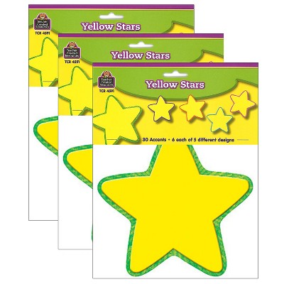 Teacher Created Resources Yellow Stars Accents 30 Per Pack 3 Packs (TCR4591-3)