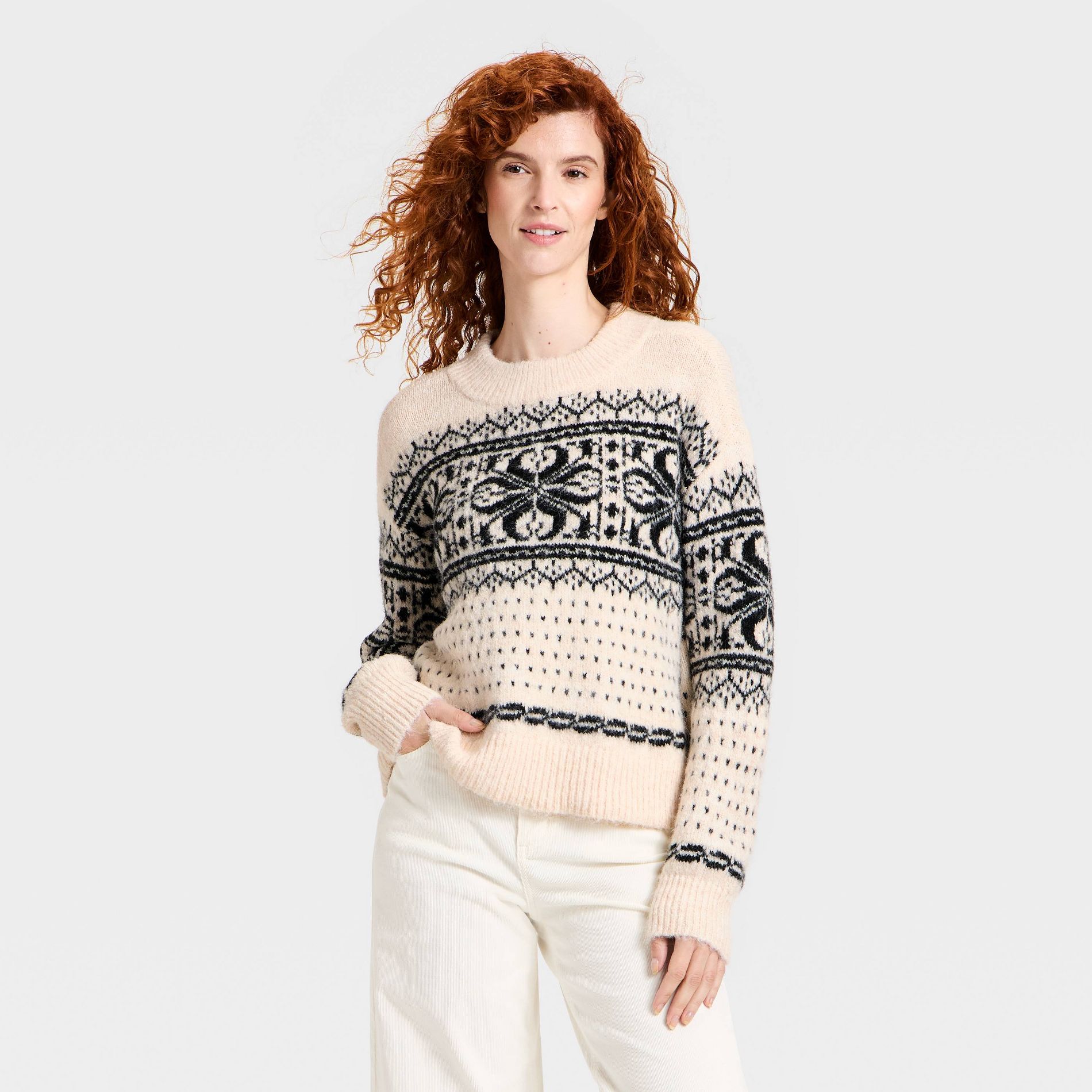 Women's Alpine Crewneck Pullover Sweater - Universal Thread™ White Snowflakes
