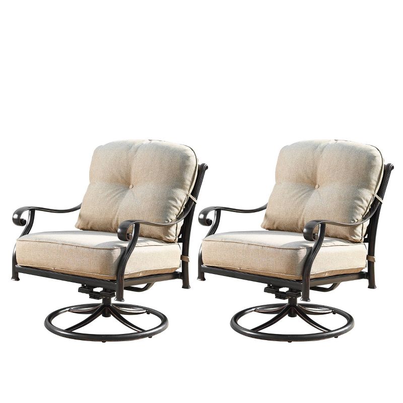 2pk Aluminum Outdoor Deep Seating Swivel Rocking Club Chairs - Copper/Gray - Oakland Living, 3 of 7