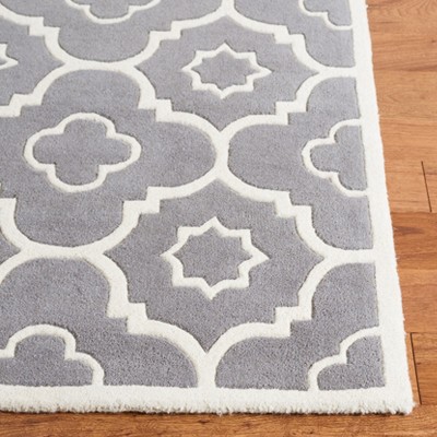 Ivory and Dark Grey Hand-Tufted Wool Square Rug