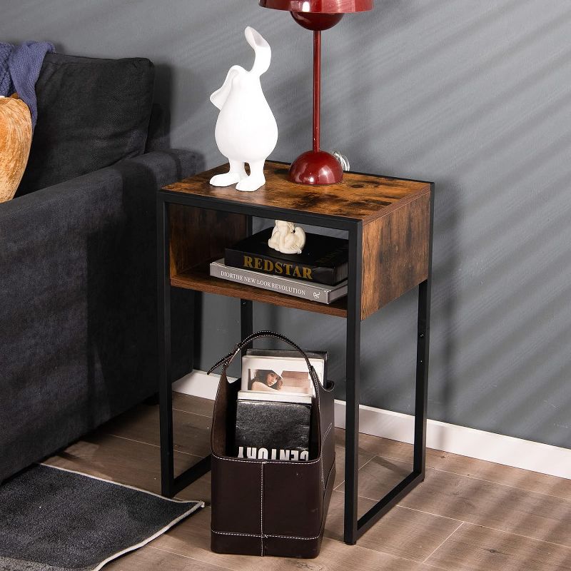 Tangkula Industrial Side Table End Table w/Drawer and Metal Frame Rustic Slim Night Table Portable Nightstand, 2 of 10