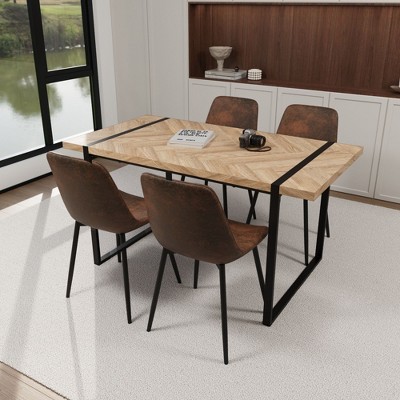 NicBex Dining Table Set for 4 Modern Dining Table with Oak Wooden Tabletop and 4 Suede Chairs for Dining Rooms