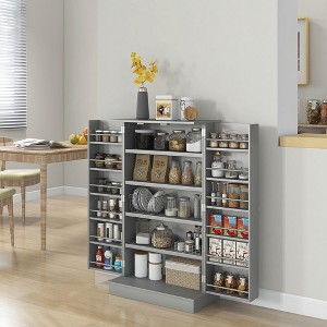 41" Freestanding Kitchen Pantry Cabinet with 5-Tier Shelves, Double Doors, Adjustable Shelves and Anti-Tipping Straps for Home Storage - 1 of 4
