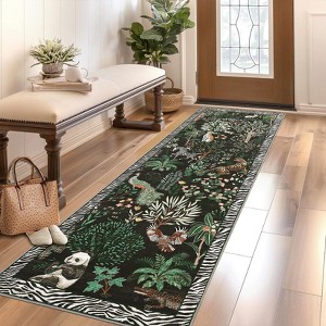 Coucheta Jungle Washable Area Rug, Non-Slip Stain-Resistant Animal Print Accent, Foldable Rugs for Living Room, Bedroom, Nursery, Kids Playroom - 1 of 4
