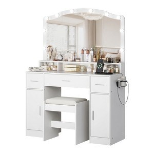 Vanity Desk with Mirror and Lights,with LED Lighted Mirror & Power Outlet,White - 1 of 4