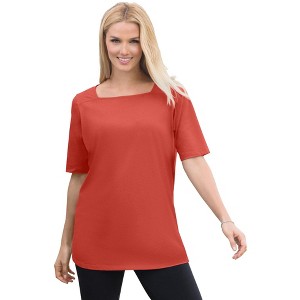 Woman Within Perfect Elbow-Sleeve Square-Neck Tee - 1 of 4