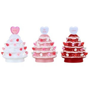 Miss Valentine Miniature 4.1" Nostalgic Ceramic LED Valentine Trees - Set of 3 - 1 of 4