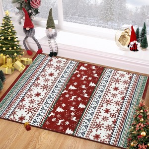 Christmas Vintage Washable Area Rugs, Large Rug Non-Slip Soft Low Pile Non-Shedding Indoor Holiday Decor Carpet for Living Room Bedroom - 1 of 4