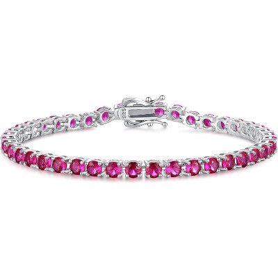 Sterling Silver Birthstone Tennis Bracelet, 4mm Wide 7.2 Inch Fine Jewelry for Wedding, Prom, Birthday Gift for Women