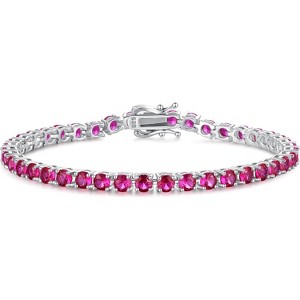 Sterling Silver Birthstone Tennis Bracelet, 4mm Wide 7.2 Inch Fine Jewelry for Wedding, Prom, Birthday Gift for Women - 1 of 4
