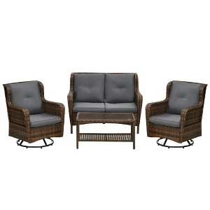 Resenkos Patio Furniture Sets,Outdoor & Patio Furniture Sets,4 Piece Rattan Patio Furniture Set with 2 Swivel Rocking Chairs, 2-Tier Glass Table and - 1 of 4