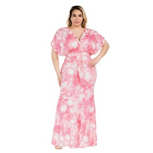 Slickblue Women’s Plus Size Mermaid Maxi Dress, Printed Venezia, Tie Waist Style, Pink, Size 1XL–3XL - 1 of 4