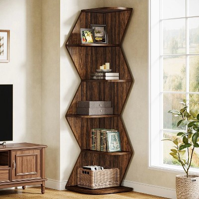 Hommoo 5-Tier Corner Bookshelf Brown