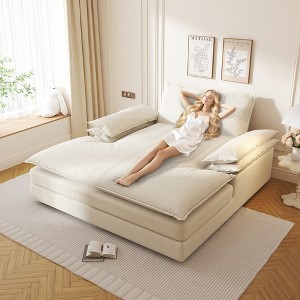 Whisen Modern Oversized Double Chaise Lounge Chair, Lazy Chenille Recliner Chair with Detachable Design, Pillows and Armrests - 1 of 4