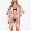 Anna-Kaci Swim Women's Floral Duster Style Cover-Up With Tassels Open Front And Short Sleeves- One Size Fits Most, Mauve Pink - 2 of 4