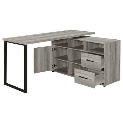 Grey Driftwood L-Shape Desk with Storage and Filing Cabinet
