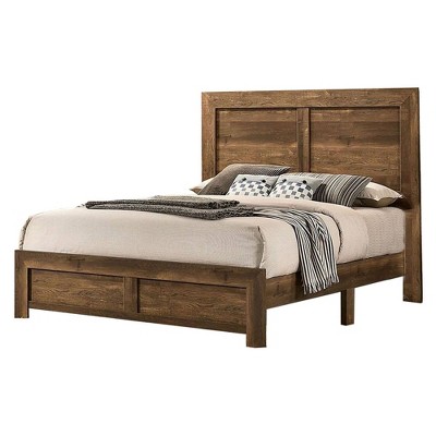Queen Rustic Style Wooden Bed with Grain Details Brown - Benzara