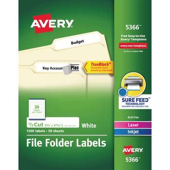 Avery Printable File Folder Labels, 2/3 x 3-7/16 Inches, White, Pack of 1500