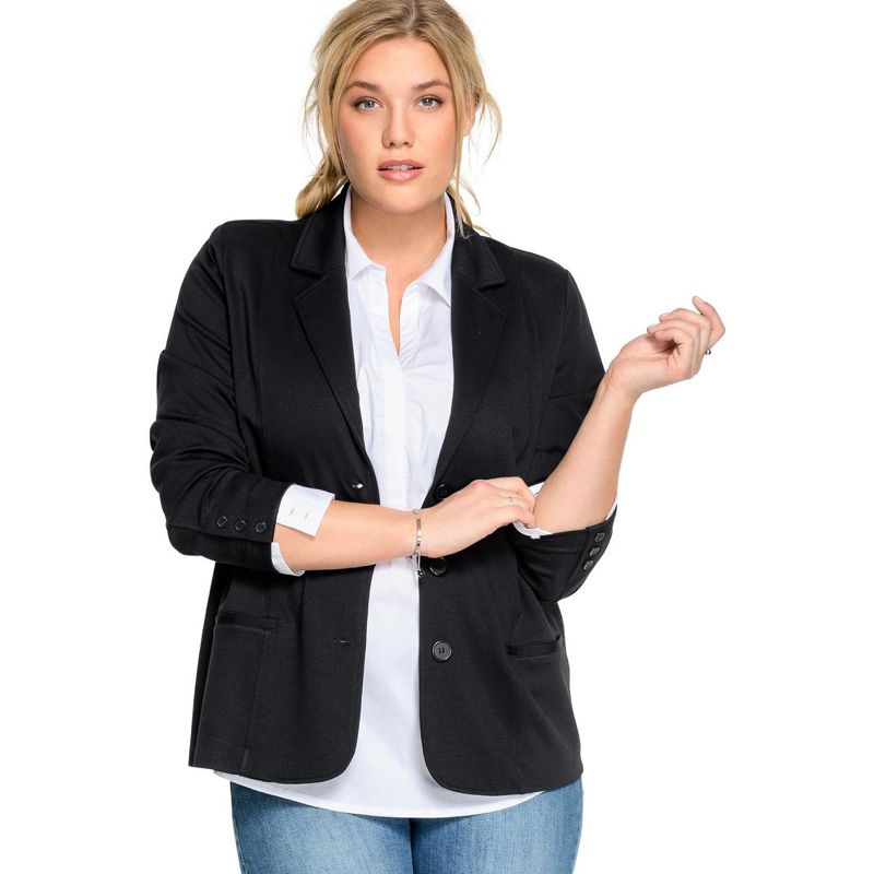 Ellos Women's Plus Size Ponte Knit Button-Front Blazer Work & Casual Jacket, 1 of 2