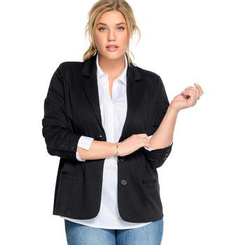 Ellos Women's Plus Size Ponte Knit Button-Front Blazer Work & Casual Jacket