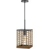 Winfall 60W Metal with Birch Wood Bottom Trim Square Pendant with Burlap Roped Shade - 3 of 4